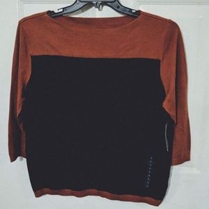 A.N.A BRAND NAVY AND BRUSHED COGNAC SWEATER